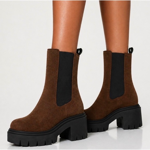 Steve Madden Shoes - Steve Madden Wisteria Brown Suede Lug Sole Platform Chelsea‎ Boots Womens 11 M